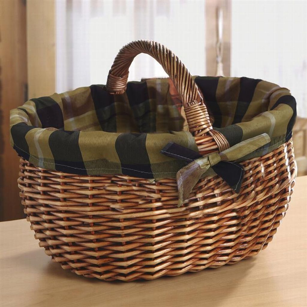 Einkaufskorb "Karo" aus Weide, mit Textileinlage, Bügelkorb, Tragekorb, Flechtkorb