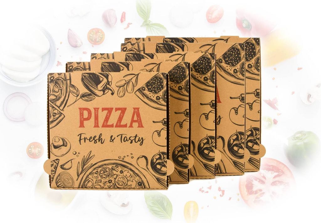 100 Stück Pizzakartons aus Recyclingmaterial 30x30 cm, bedruckt, Pizzabox, Pizzaschachtel mit Druck
