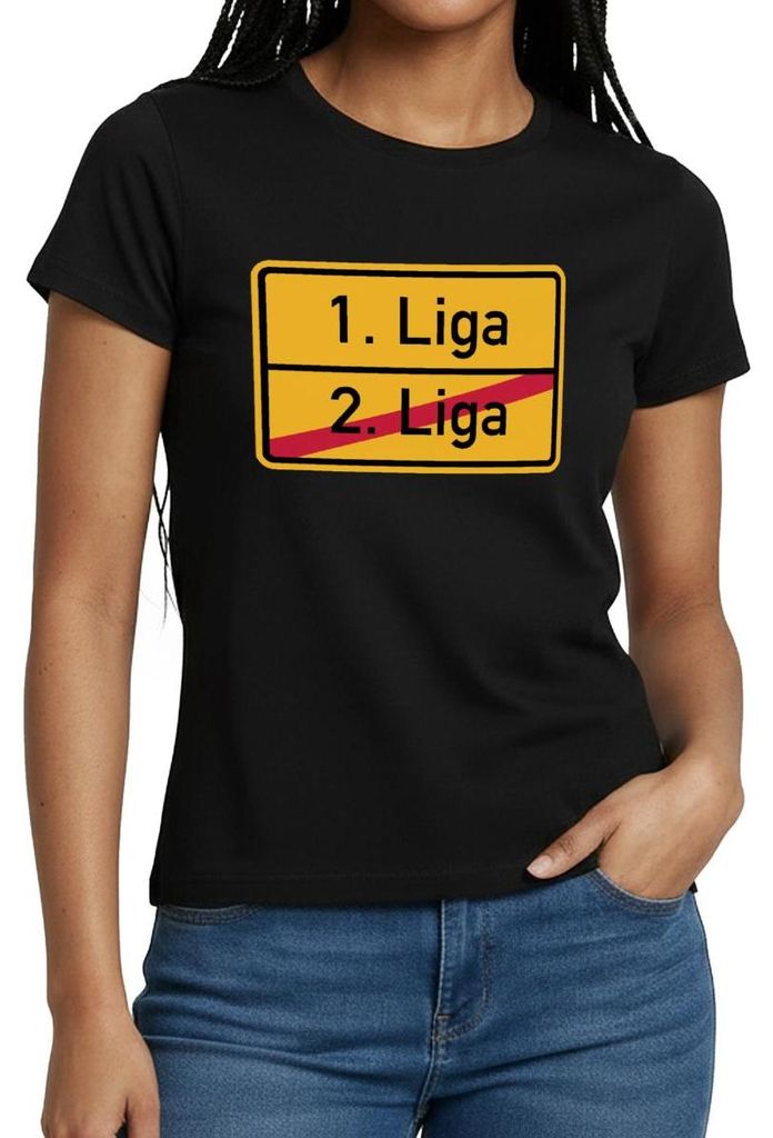 Spreadshirt 1. Liga Aufstieg Fußball Humor Frauen T-Shirt, M, Schwarz