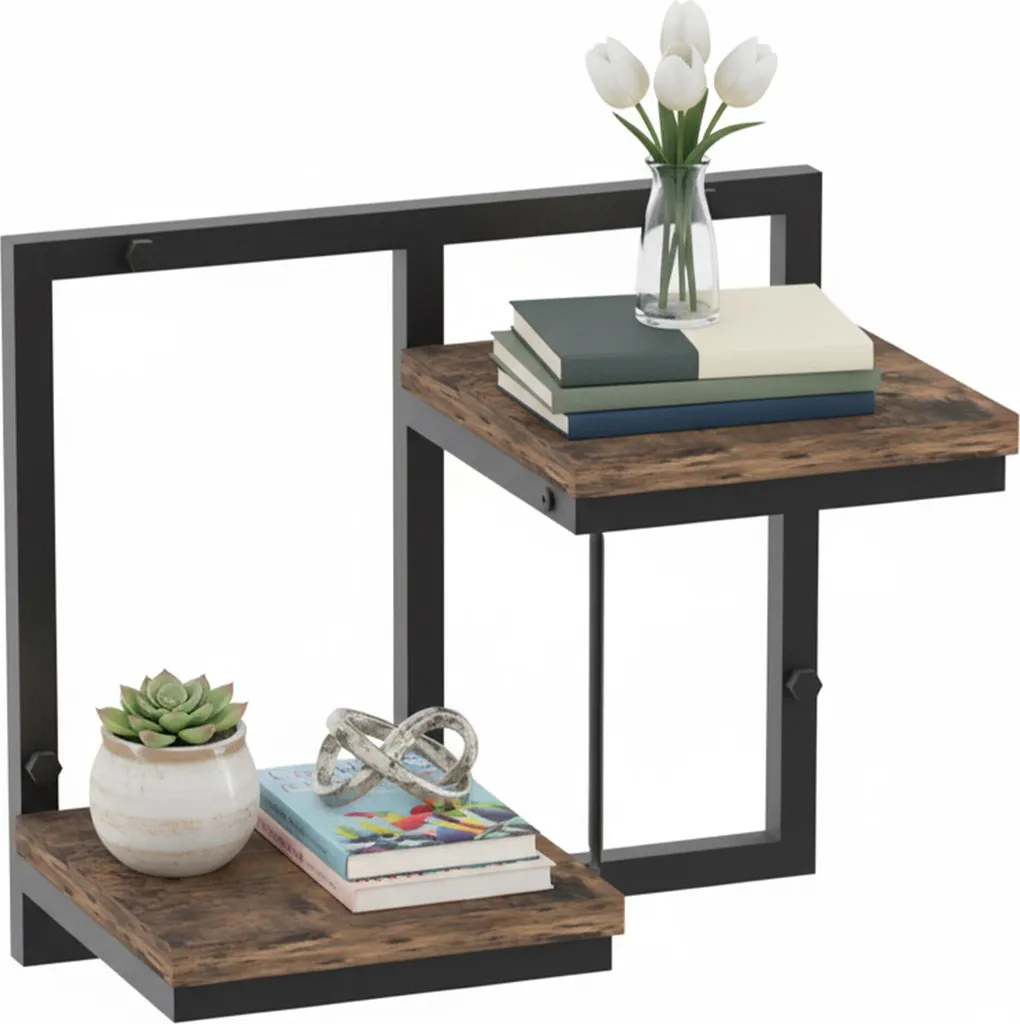 Relaxdays Wandregal Design Industriale | Mensola Legno e Metallo