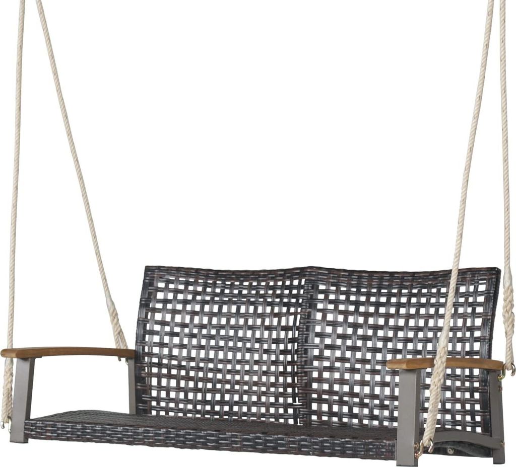 Schaukel aus Weide für 2 Personen aus PE-Rattan mit gebogener Rückenlehne für den Aussenbereich, robuste Seile, Tragkraft 360 kg, für Terrasse,...
