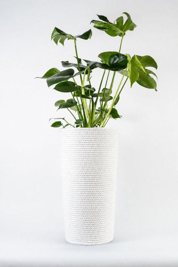 Adoni Baumwoll Blumentopf Weiß 32x57cm - Pflanzkübel mit Einsatz Handgemacht Übertopf Groß Hoch Blumenkübel Pflanzgefäß Boho Wohnzimmer Zimm...
