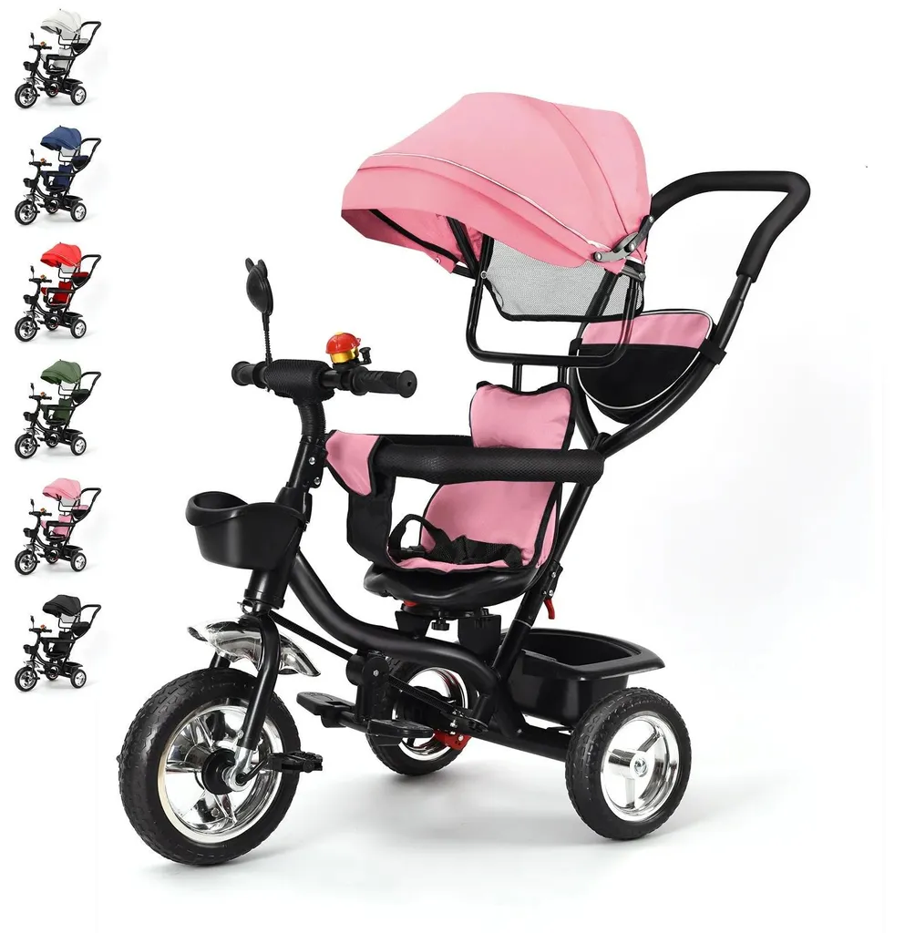 Vélo tricycle enfant multifonction avec canne parentale et rangement