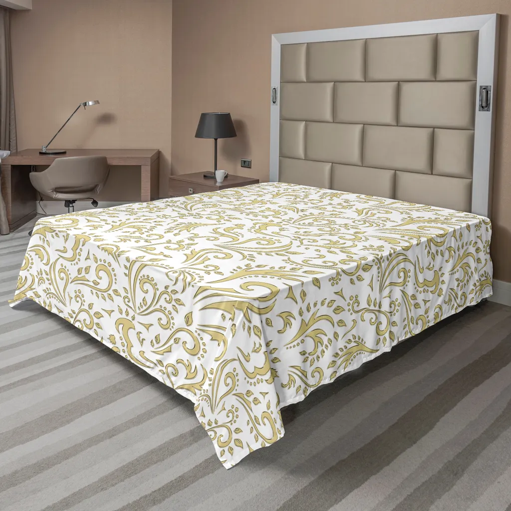 Drap plat ABAKUHAUS Vintage Rococo Blanc Camel en Microfibre 275x260 cm