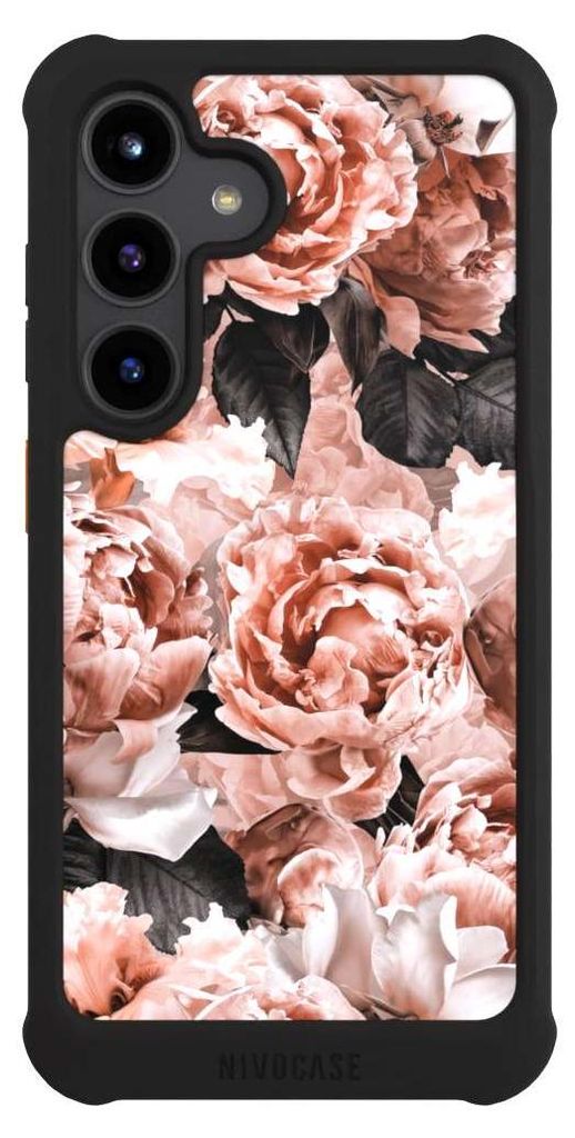 NIVOCASE Hülle für Samsung Galaxy S24 Stoßfeste Handyhülle NIVOmax Case Schwarz Blume Rose Vintage