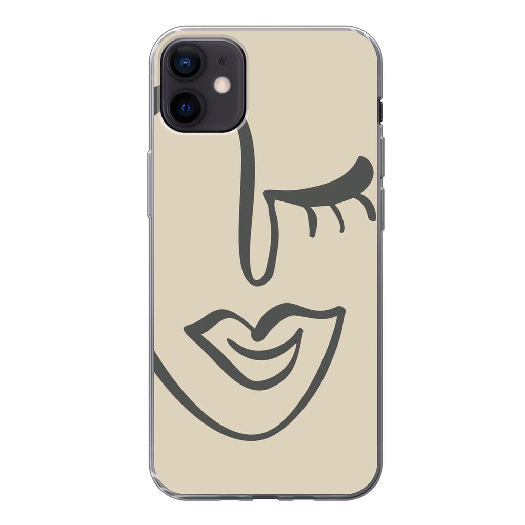 MuchoWow Handyhülle Schutzhülle Hülle für iPhone 12 mini Frau - Gesicht - Kunst Silikon Softcase Handy Hülle - Bild