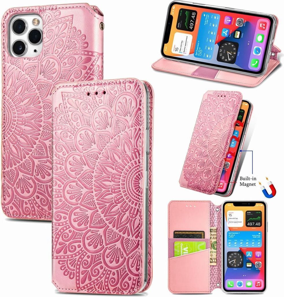 König Design Hülle kompatibel mit Apple iPhone 11 Pro Max Kunstleder Handyhülle - Handy Case Rosa