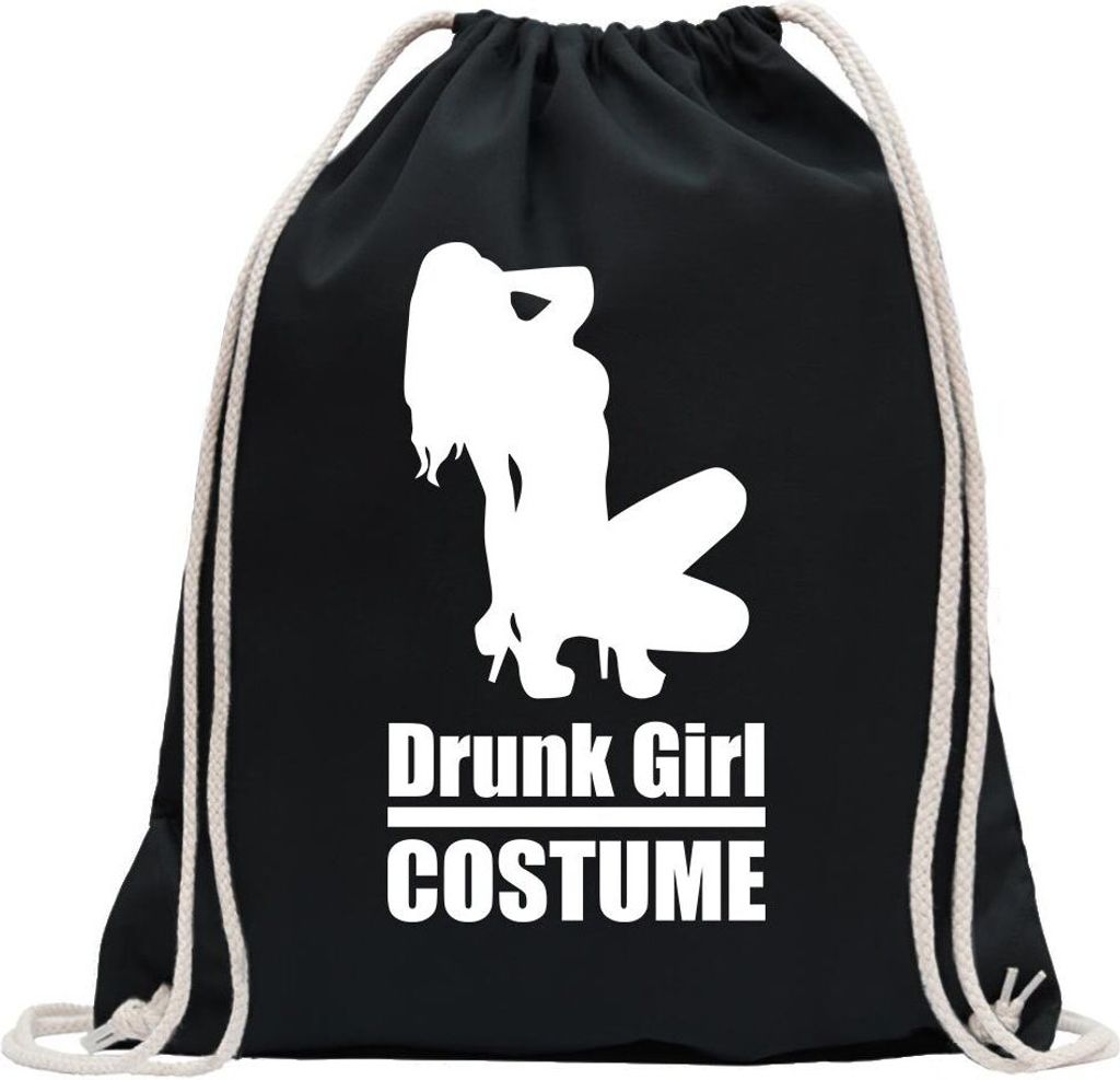 Kiwistar - Turnbeutel - schwarz - Drunk Girl Costume GoGo - Fun Rucksack Sport Beutel Gymsack Baumwolle mit Ziehgurt