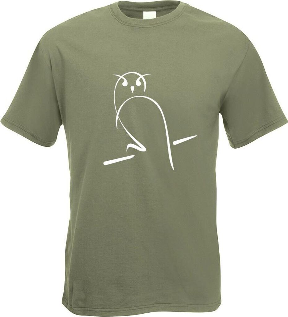 Kiwistar - T-Shirt - Olive - Eule Motiv Bedruckt Funshirt Design Print - mit Motiv Bedruckt - Funshirt Design - Sport - Freizeit - Herren - L