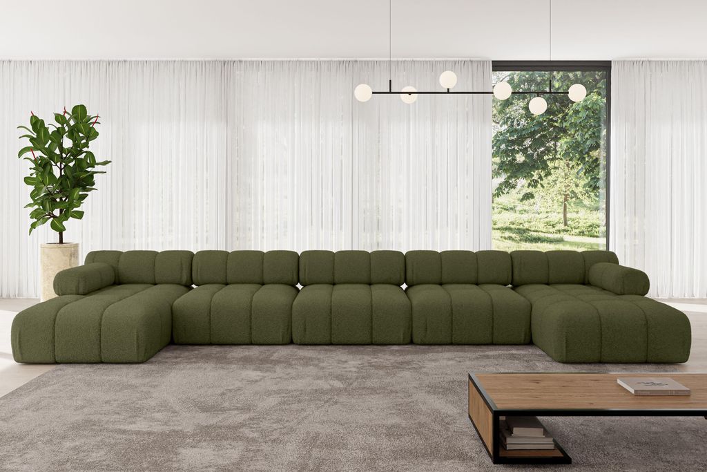 ALTDECOR Modulares Sofa Ecksofa in U-Form - Tesso-U3 - 475x160x70 cm Grün Corner modular Sofa Eckcouch Couch Wohnlandschaft Cauchsofa Polstersofa