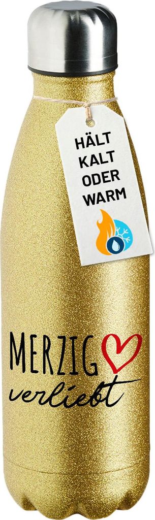 Huuraa Trinkflasche Merzig verliebt 500ml Gold Edelstahl Wasserflasche Trinkflasche Geschenkidee