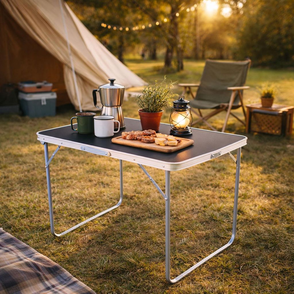 Campingtisch schwarz klappbar mit Tragegriff Alu L70xB50xH59cm