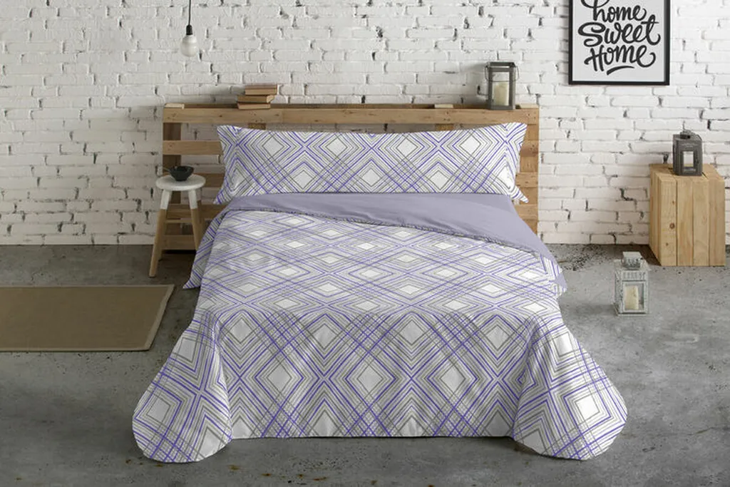 Housse de couette Hosteline Lineas Violet pour lit simple - Parure 3 pièces