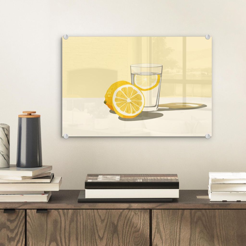 MuchoWow Glasbilder - Bilder auf Wandbild - Foto auf Glas Glas - Zitronenscheiben - Gelb 30x20 cm Wanddekoration aus Glas - Acrylglasbild - Acrylbi...