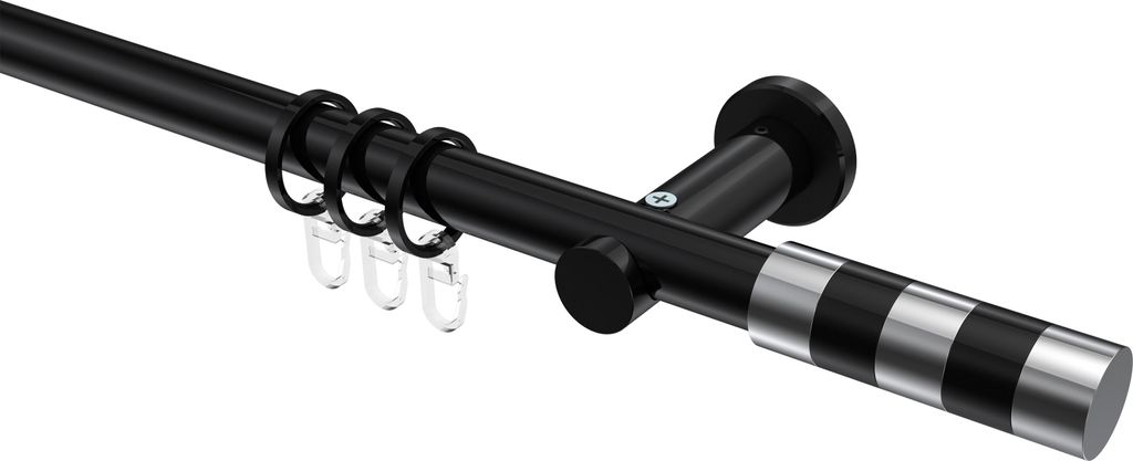 Interdeco Gardinenstange / Vorhangstange Schwarz, Typ Platon Mavell (Zylinder Bicolor), 20 mm Ø 1-läufig, 100 cm