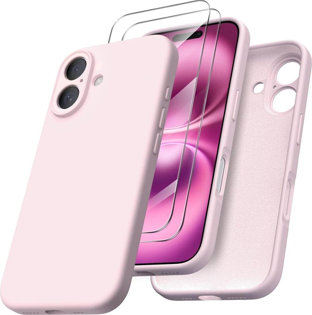 iPhone 16 Hülle Kameraschutz 2 Schutzfolien Silikon Rosa Produktbild 