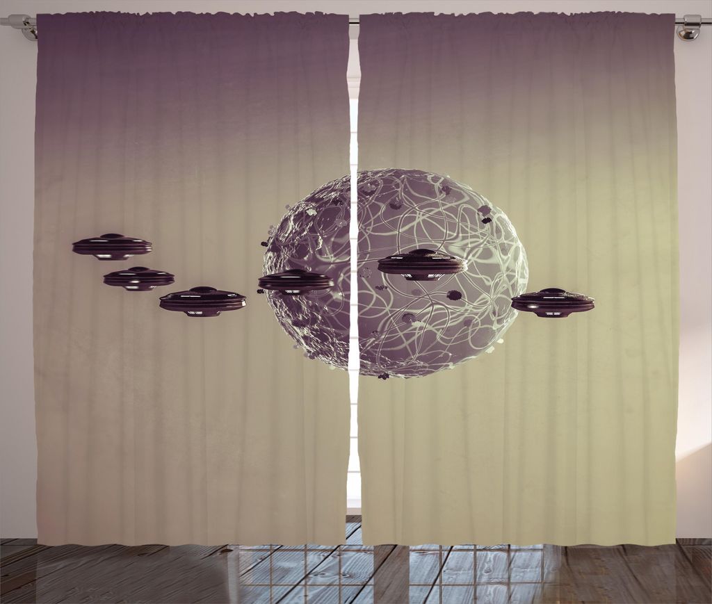 ABAKUHAUS Galaxis Rustikaler Gardine, Fiktion Space Warfare, Schlafzimmer Kräuselband Vorhang mit Schlaufen und Haken, 280 x 225 cm, Braun Grün
