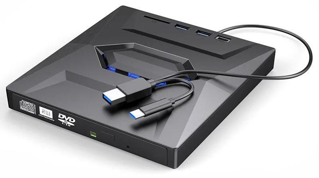 Externes optisches Laufwerk - DVD-Brenner - USB 3.0 & USB‐C - Schnelle Datenübertragung - Windows/Mac/Linux - Für Desktop-PC