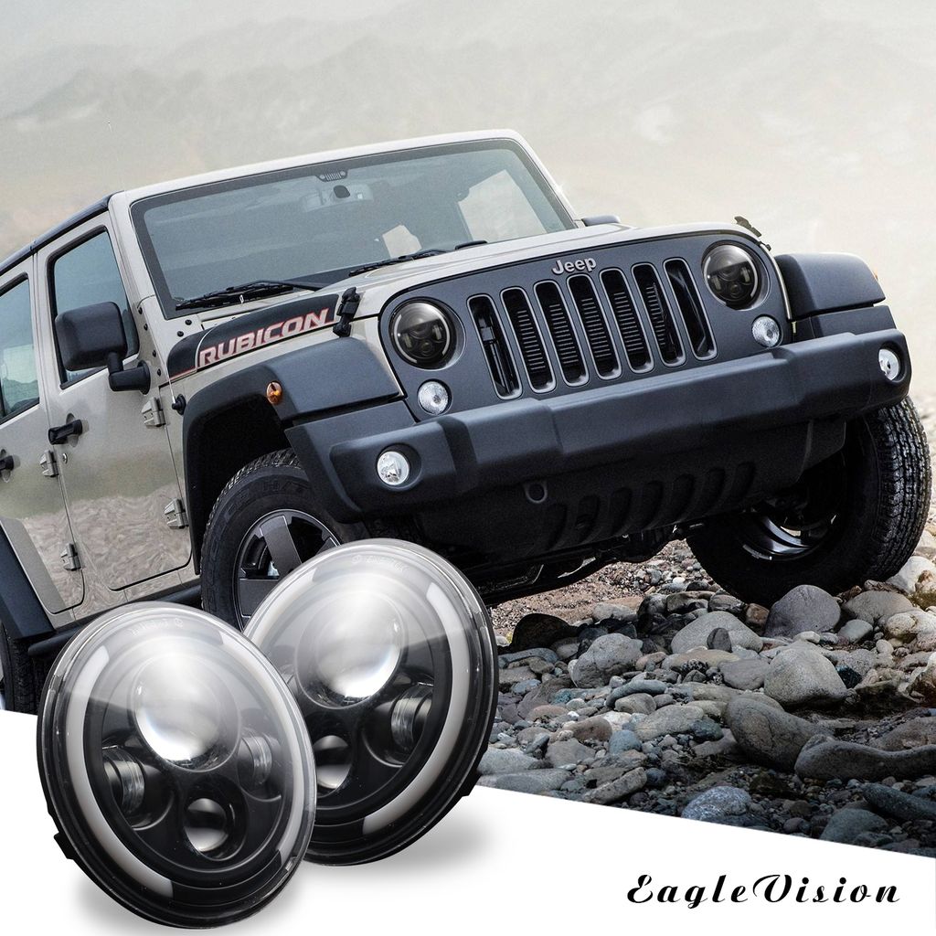 2 Stück 7 Zoll 200W 4300K 6000K LED Scheinwerfer für Jeep Wrangler CJ JK TJ LJ warmes gelbes Licht