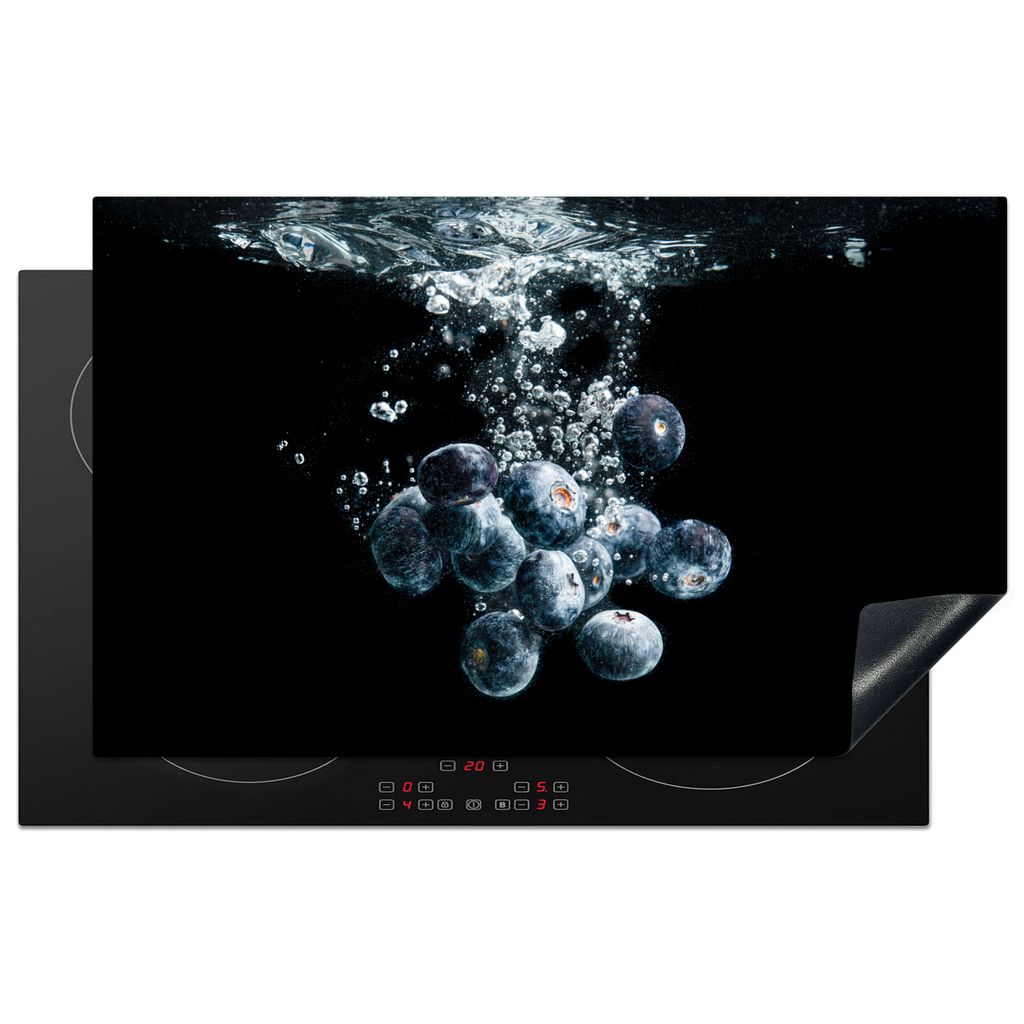 KitchenYeah Herdabdeckplatte Blaubeeren - Obst - Beeren - Stillleben - Wasser - Schwarz , 83x51cm, Küche Deko, Glaskeramikkochfeld Herdabdeckung...