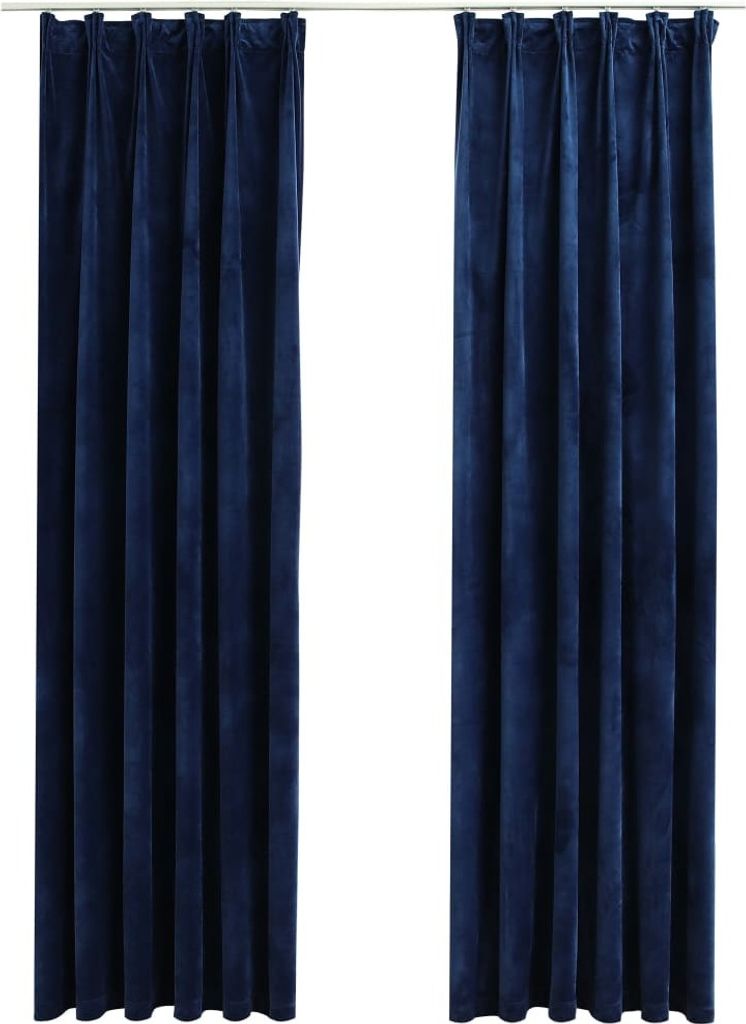 The Living Store Verdunkelungsvorhänge Haken 2 Stk. Samt Dunkelblau 140x225cm