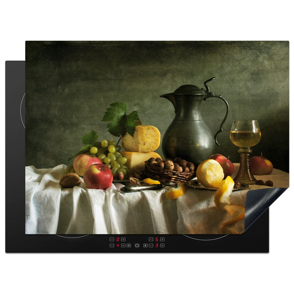 KitchenYeah Herdabdeckplatte Rustikal - Käse - Teekanne - Obst - Stilleben , 71x52cm, Küche Deko, Glaskeramikkochfeld Herdabdeckung, Abdeckplat...