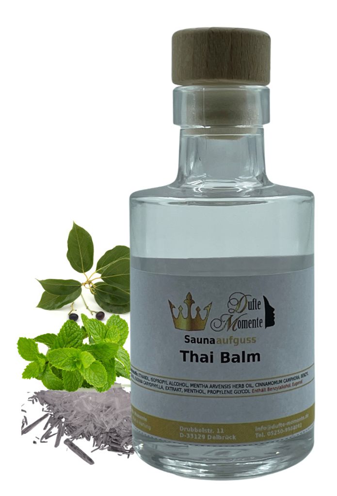 Dufte Momente | Saunaduft Konzentrat Thai Balm (Cajeput, Kampfer, Menthol, Minze, Nelke) 100ml, Glasflasche | ätherische Öle | vegan, tierversuch...