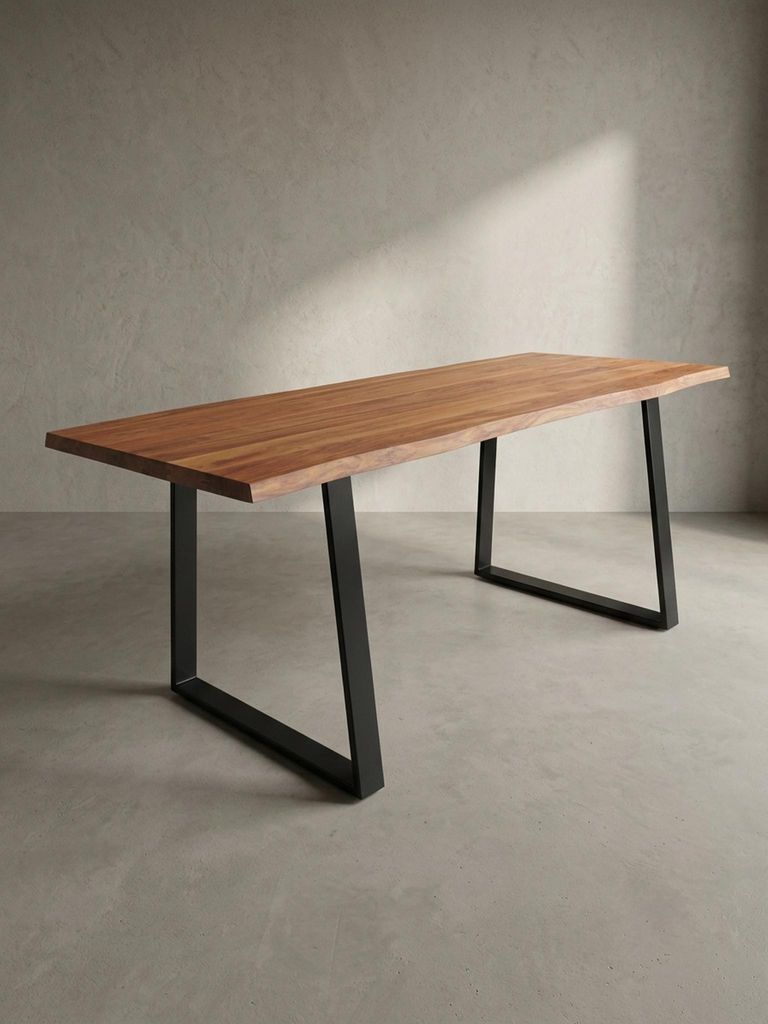 Massivholz Schreibtisch | Großer Bürotisch mit Baumkante | Computertisch Homeoffice | Industrial Design | Akazie Goldbraun 160x80 cm | TARN von K...