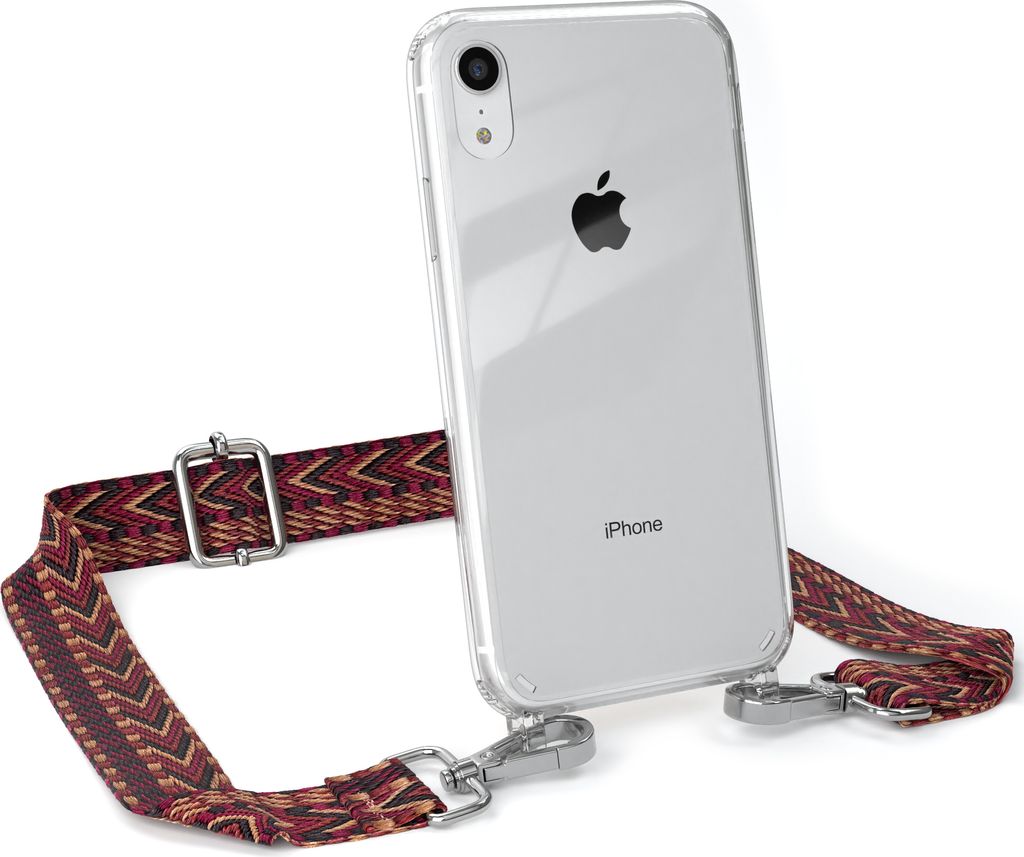 EAZY CASE Handykette - Verstellbarer Trageriemen kompatibel mit Apple iPhone XR, Handykordel mit transparenter Silikon-Hülle, Band in Rot