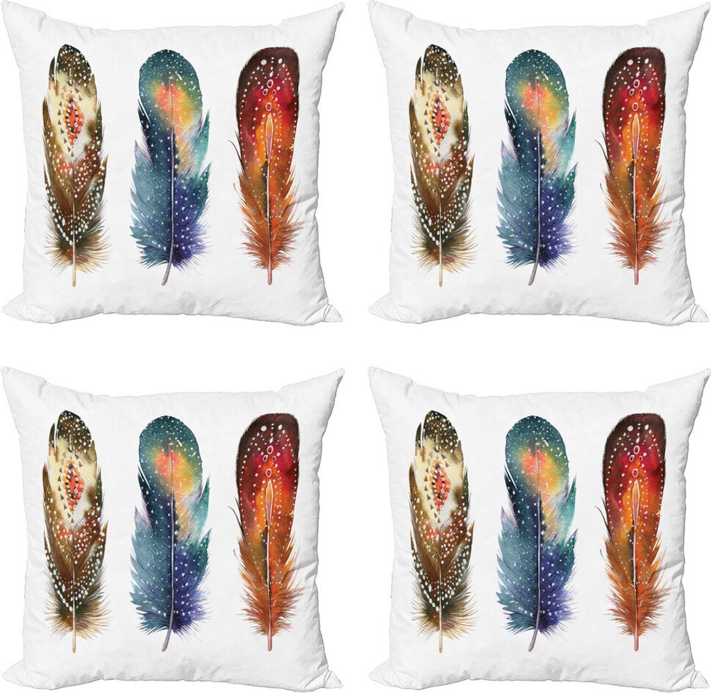 ABAKUHAUS asiatisch Kissenbezug Set (4 Stück), Feder Tribal, Moderner Doppelseitiger Digitaldruck, 50 cm x 50 cm, Orange Blue