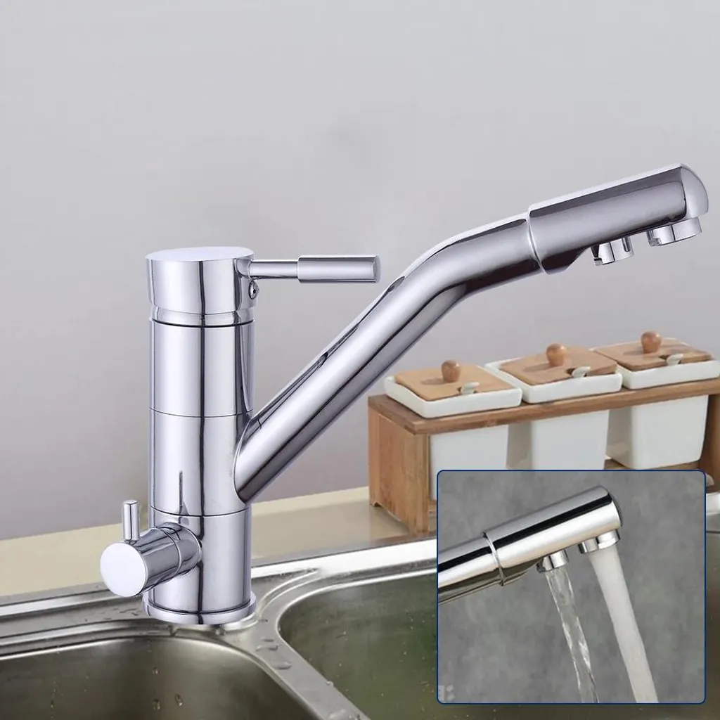 Miscelatore 3 in 1 Cucina Osmosi: Argento Chiaro Monocomando Girevole - 10