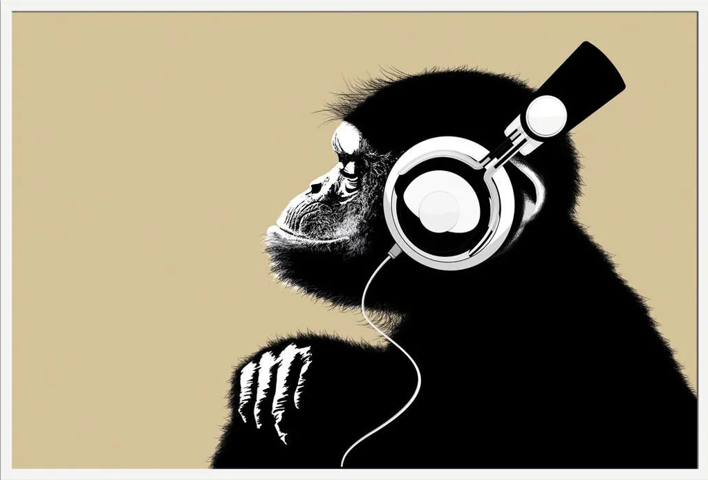 Affiche The Chimp avec Casque Bonobo et Cadre Shinsuke Blanc 61x91 cm