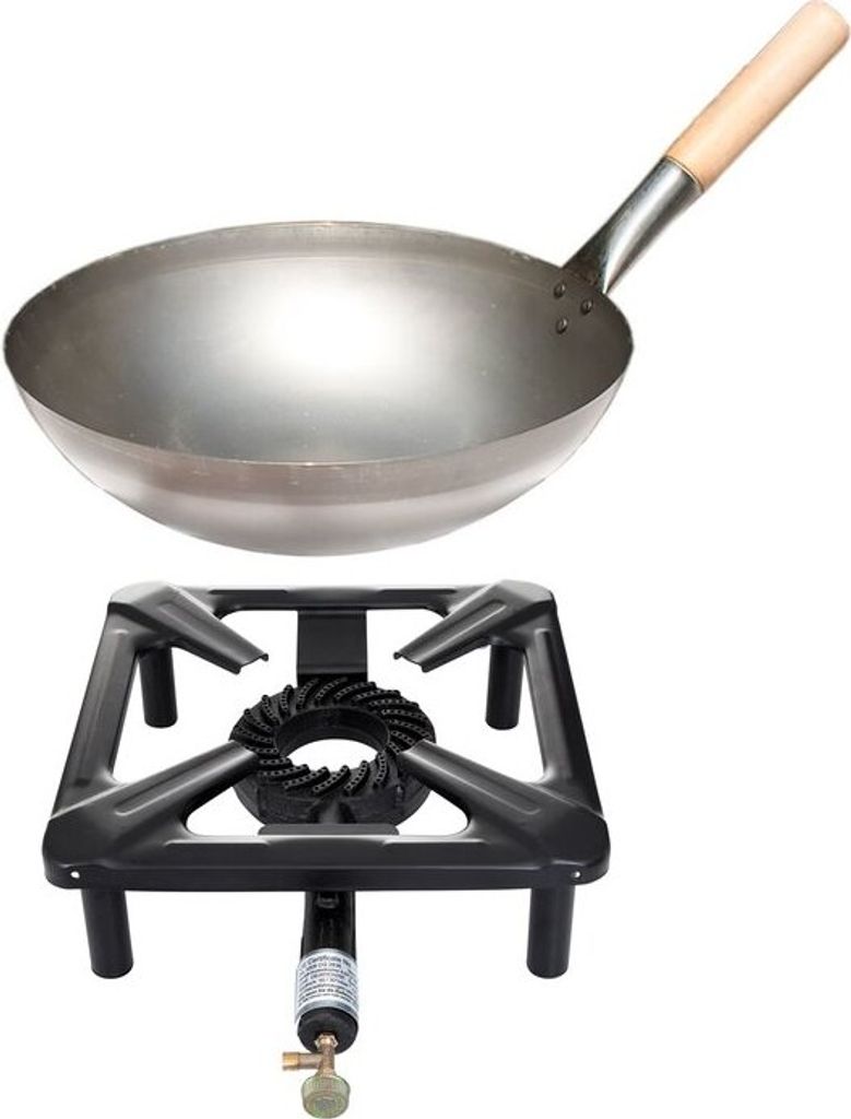 Hockerkocher-Set (groß) mit Stahl-Wok Ø 30 cm - ohne Zündsicherung