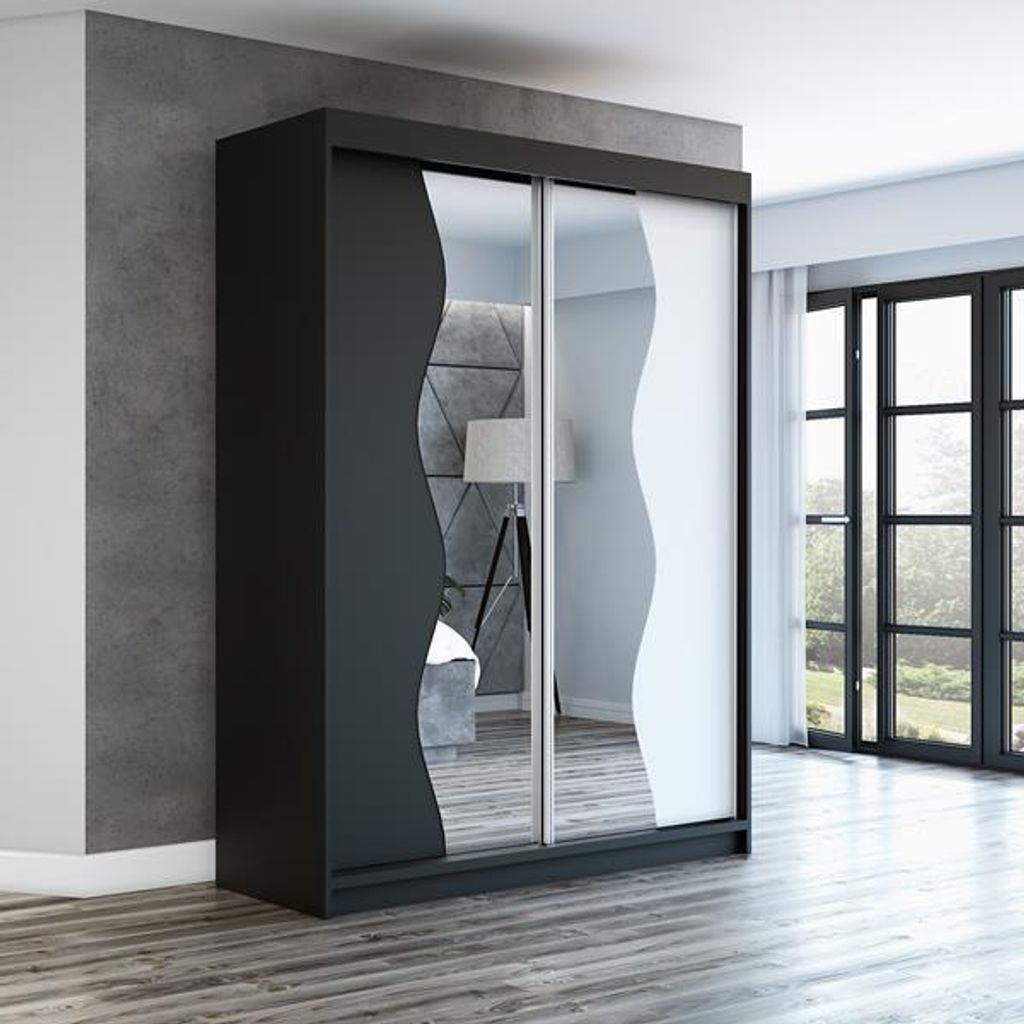 Schwebetürenschrank, 2-türig Schrank mit Spiegel! Moderne Produktbild 