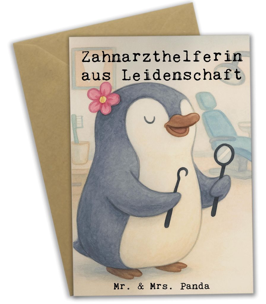 Mr. & Mrs. Panda Klappkarte Zahnarzthelferin Leidenschaft Design - Weiß - Geschenk, dankeskarten, Grußkarten, weihnachtskarten, Grußkarte, einla...
