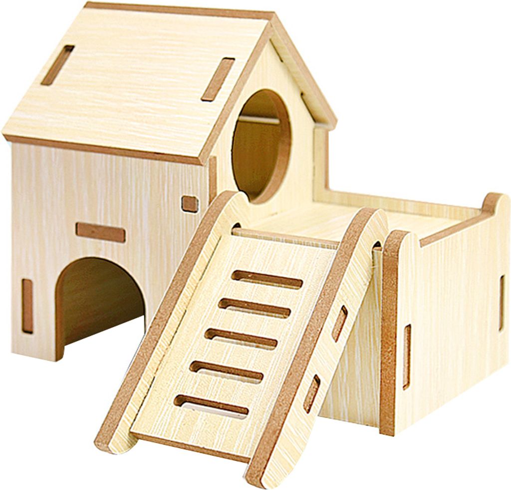 2-lagiges Hamsterhaus Aus Holz, Kleintier-Hamsterhaus Mit Kletterleiter Und Fenster, Abnehmbare Hamsterhütte Zum Spielen/Kauen/Verstecken