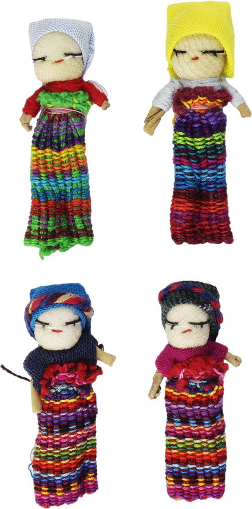 4 Stück Sorgenpuppen 5,5cm Sorgenfresser im Beutel Stoffpüppchen