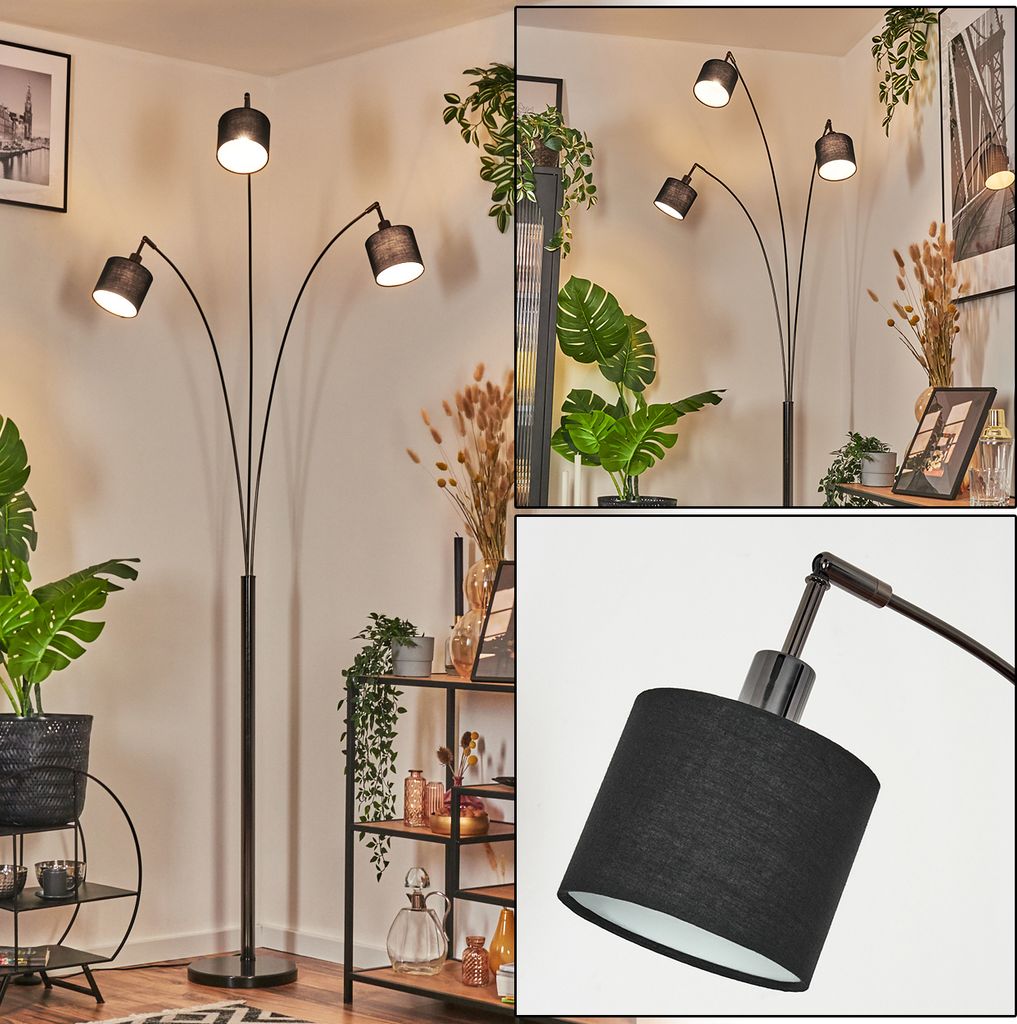 Schiavonea Stehlampe aus Metall/Stoff in Schwarz/Chromfarben/Weiß