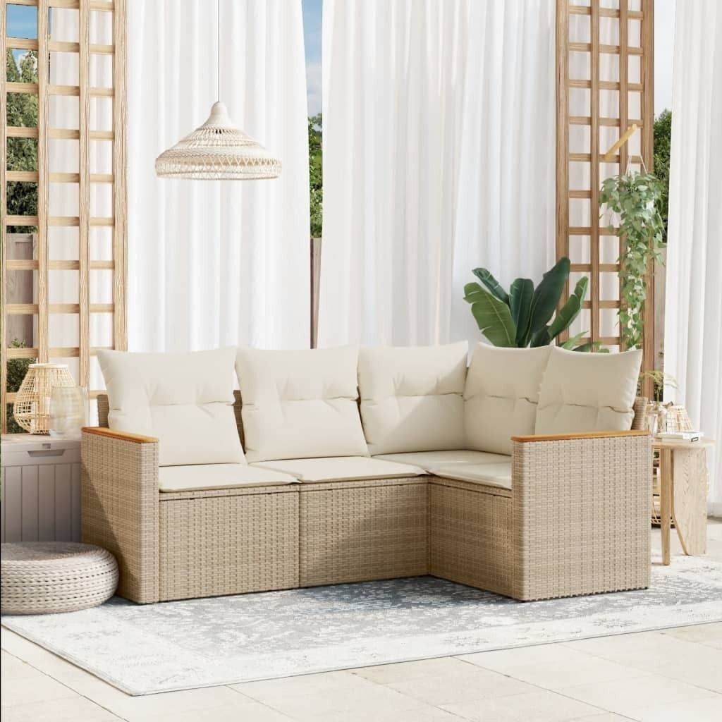4-tlg. Garten-Sofagarnitur mit Kissen Beige Poly Rattan 3258334