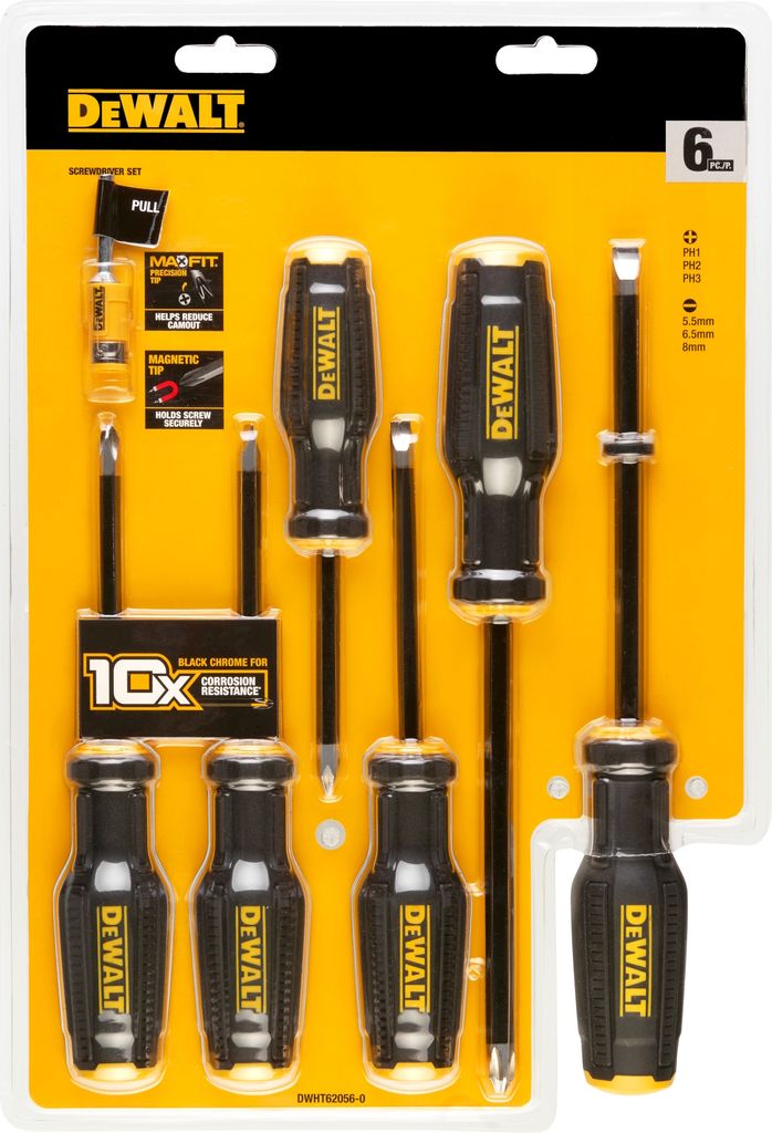 A set of DeWalt screwdrivers packaged in a blister pack.