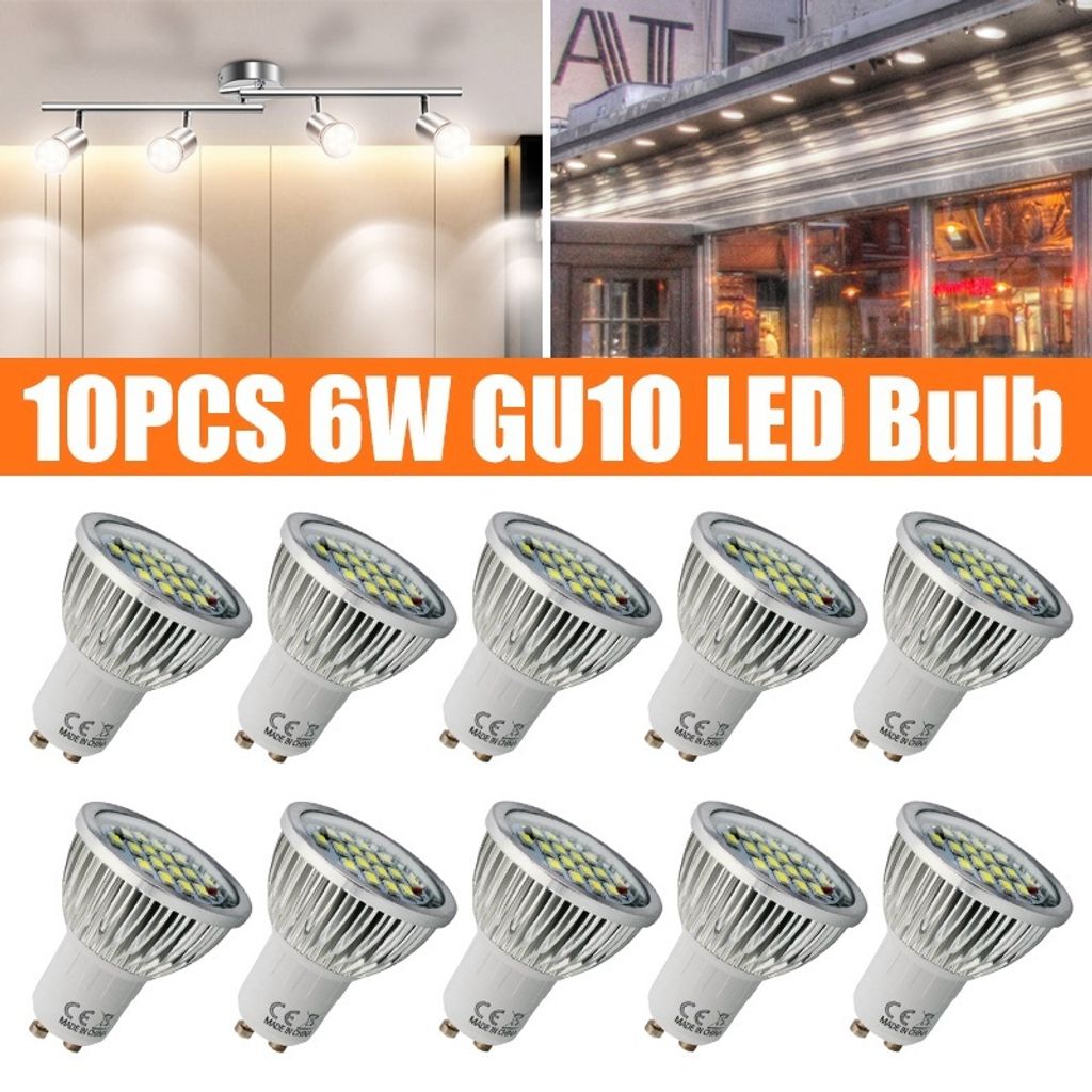 10 X LED GU10 Leuchtmittel 6W Lampe 230V Spot Strahler Warmweiß Aluminium Birne