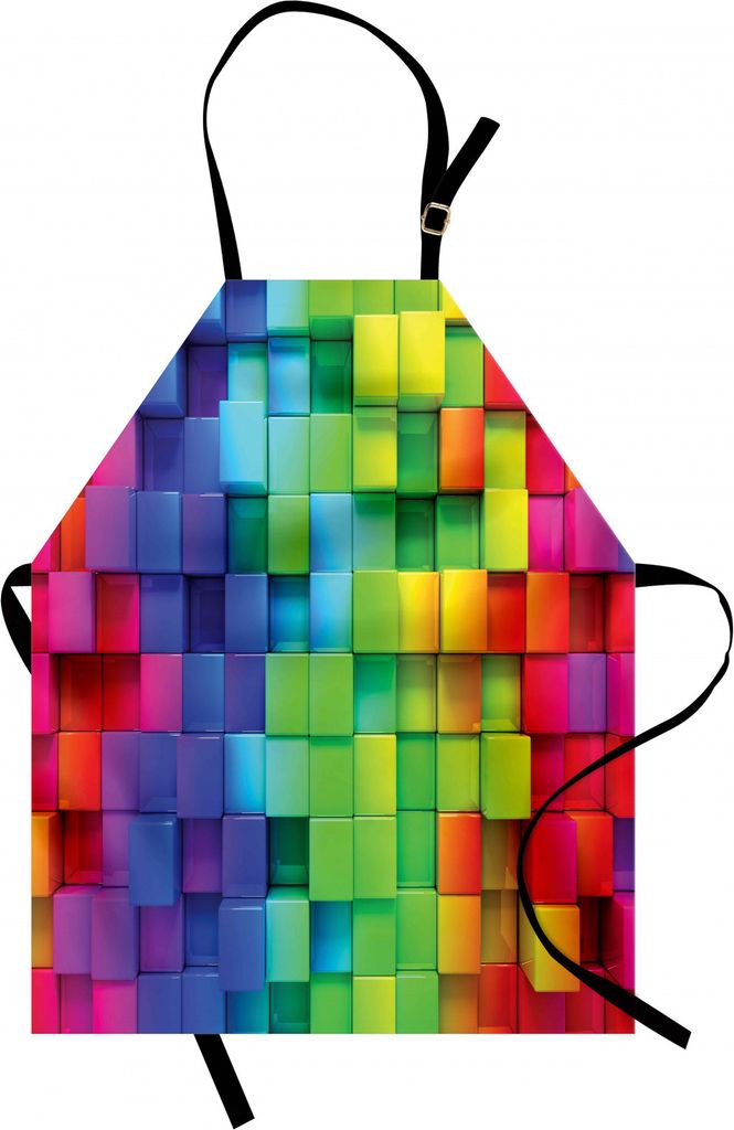ABAKUHAUS Bunt Kochschürze, Regenbogen farbige Kontur Display futuristischen Block Ziegelstein-geometrische Artisan, Farbfest Höhenverstellbar Wa...