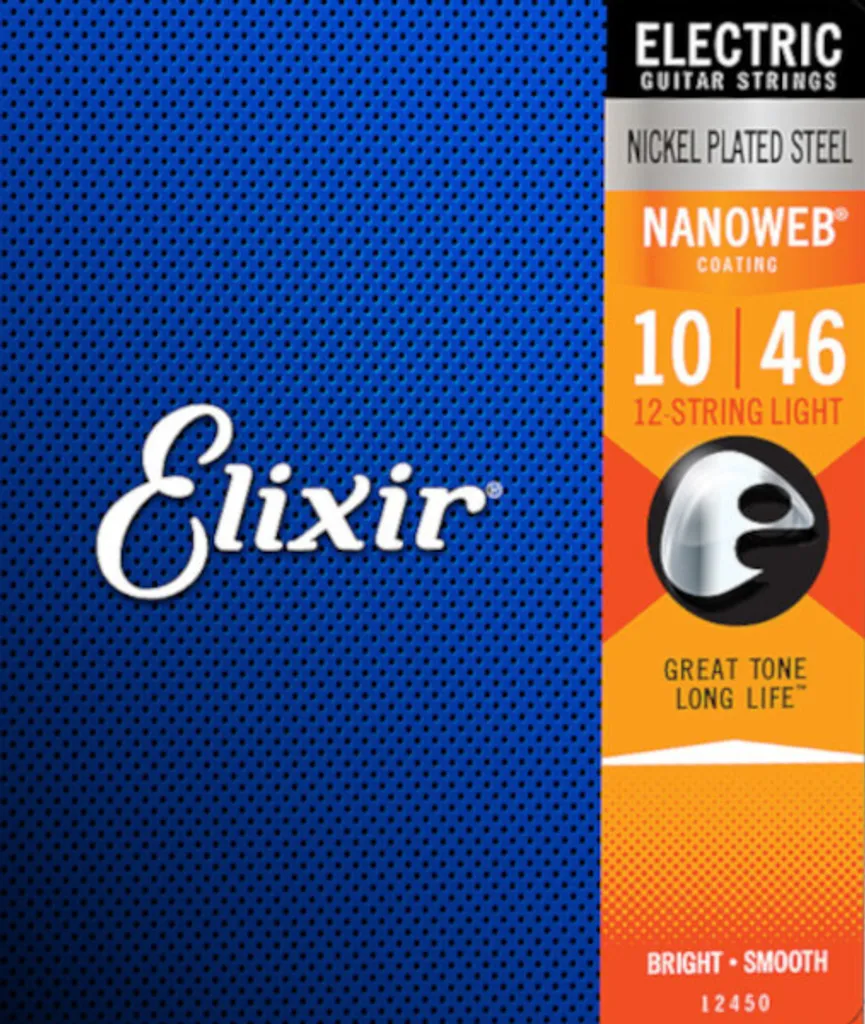 Jeu de Cordes Guitare Electrique 12 Cordes Elixir 12450 Tirant 10-46 Light