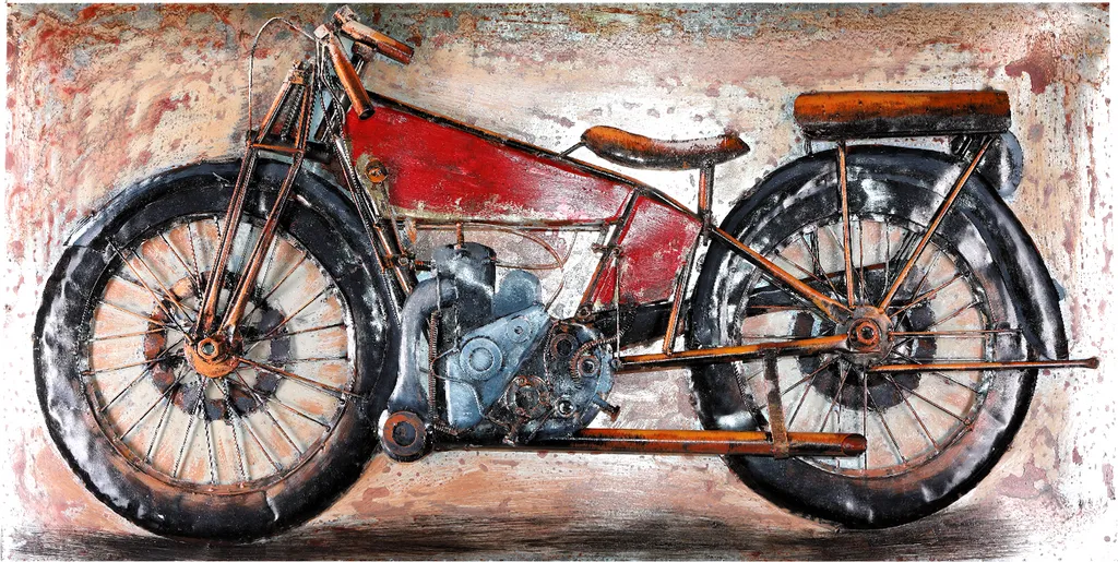 Tableau Métal Moto Rouge 120x60cm : Donnez du Relief à vos Murs Gris
