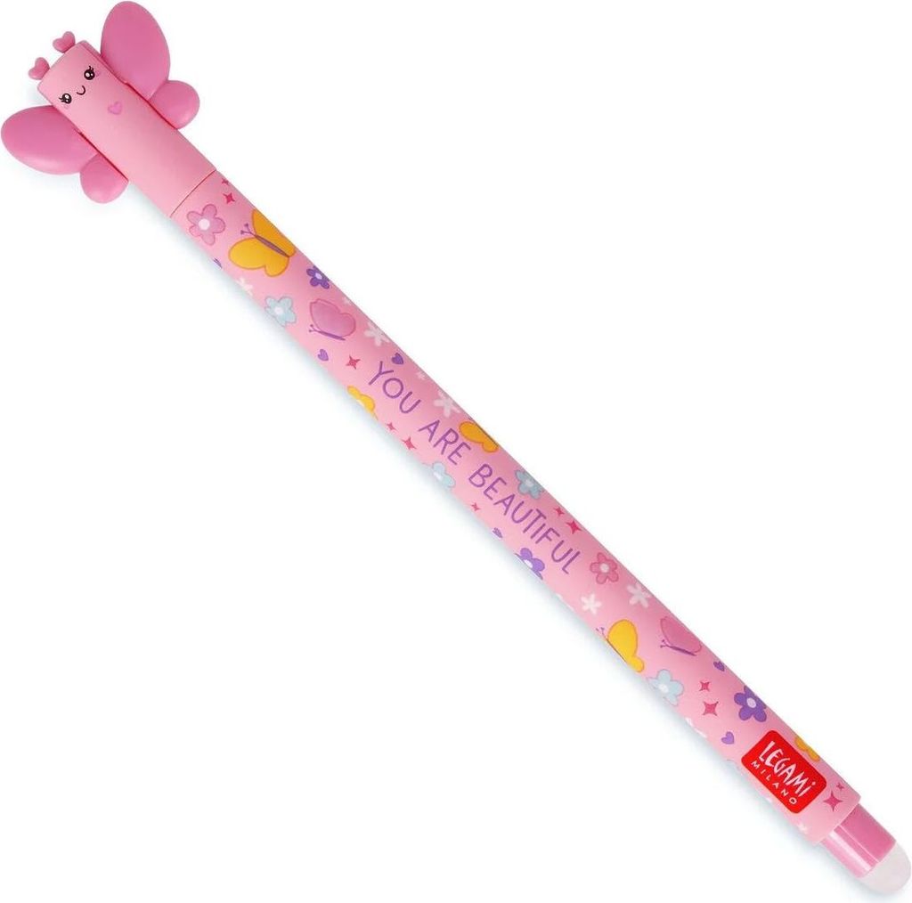 Legami - Radierbarer Gelschreiber, Kugel am Ende zum Entfernen von pinker Tinte, wärmeempfindlich, Durchmesser der Spitze 0,7 mm - Thema Butterfly