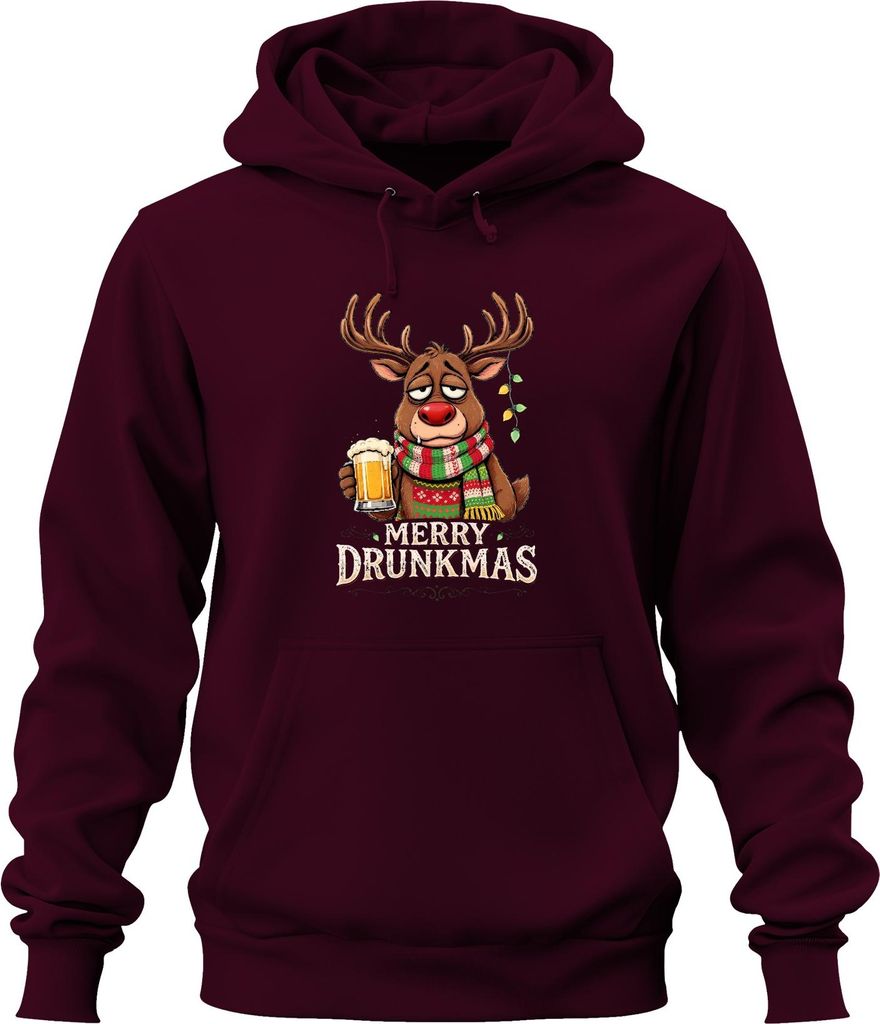 Merry Drunkmas Rentier Bier Weihnachten lustig Geschenk Retro Uni Hoodie Kapuzenpullover, Burgundy, XXL
