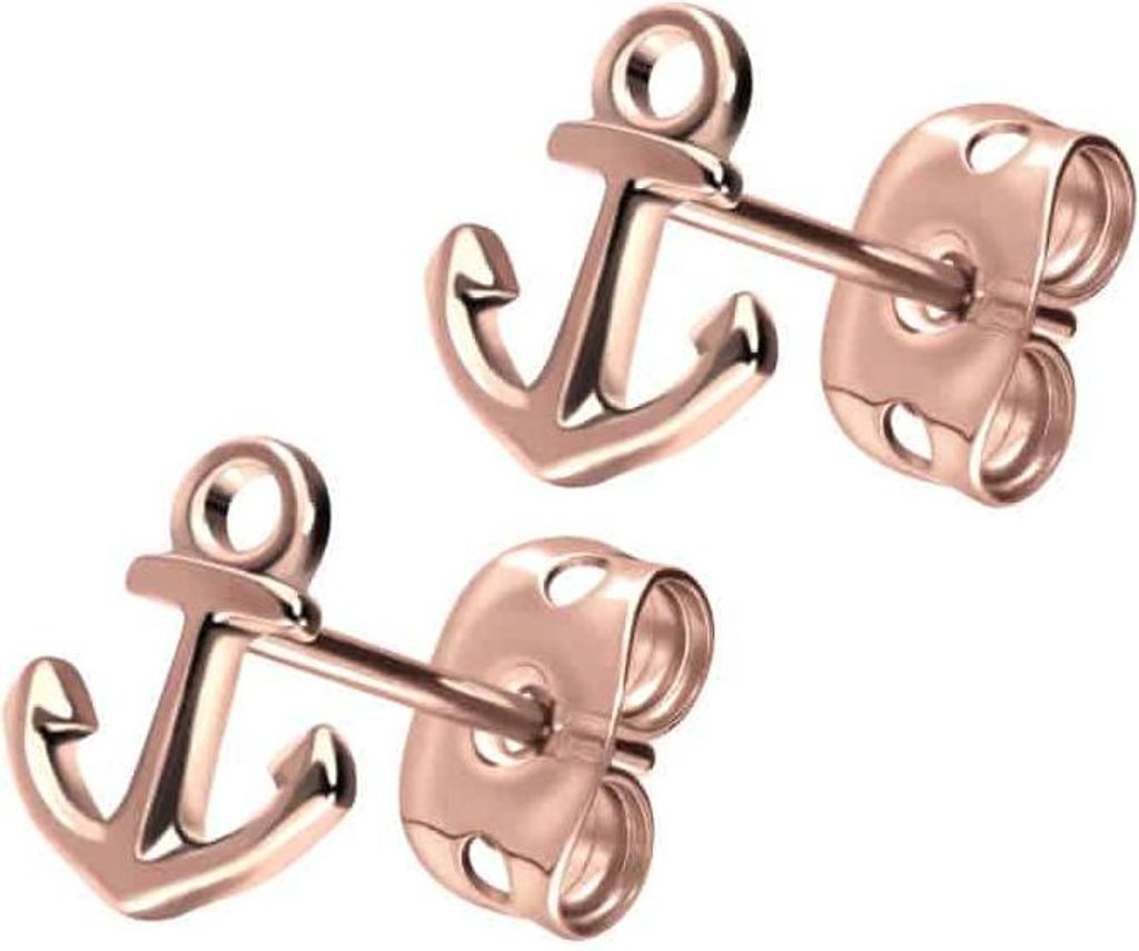 1 Paar Titan Anker Ohrstecker, PVD-beschichtet, Stabstärke 0,8mm, Stablänge 11mm, Anker 6,5x8mm