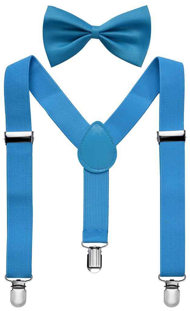 Kinder Hosentraeger Fliege Set Tuerkis