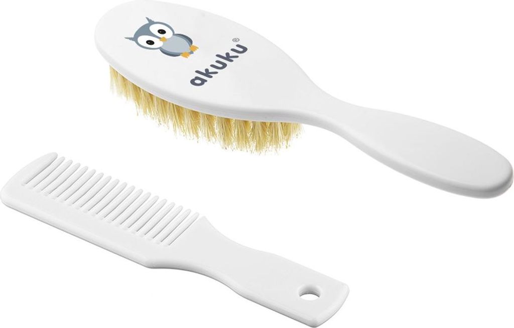 Bürste und Kamm mit Naturhaar Akuku Eule weiß
