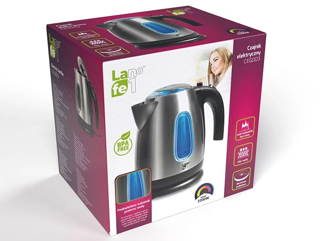 Bouilloire familiale LAFE Essential Silver 1.7L pour thé et café rapide